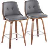 Gianna Swivel Counter Stool in Walnut Wood & Grey Leatherette with Chrome Footrest (Set of 2)